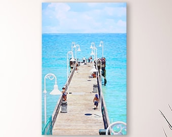 Ocean Pier Art, Blue Water print, Framed Canvas or Print, Coastal Art Print, Beach House, Coastal Decor, Ocean Painting, Blue & White Art