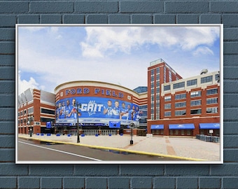 Ford Field Art Print: Detroit Lions Stadium, Man Cave Decor