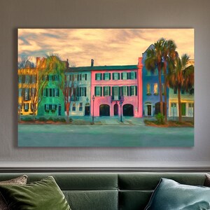 Rainbow Row Art Print, Charleston, South Carolina, Charleston Art, Historic Street, Charleston Art, Large Art Print, Framed Canvas/Print