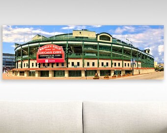 Wrigley Field Panoramic, Chicago Cubs, Wrigleyville, Cubs Man Cave, MLB Baseball, Ballpark, Guy Gift Framed/Unframed Canvas or Print