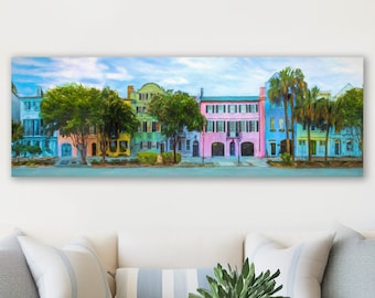 Rainbow Row Charleston Print: South Carolina Historic Homes, Panoramic Canvas Art