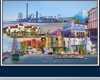 Galveston Island Art Print: Historic Landmarks, The Strand, Bishops Palace