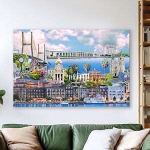 Savannah Wall Art, Savannah Landmarks, Savannah Art Gift, River St, Forsyth Fountain, City Market, Oglethorpe, Framed/Unframed-Prints/Canvas