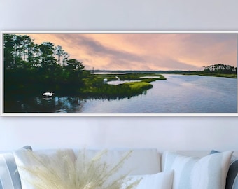 Marsh Sunset Art Print: Coastal Egrets Painting, Beach House Decor