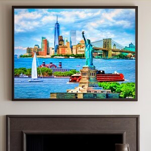 New York City Montage, NYC Wall Art, Iconic NYC Landmarks print, NYC Painting Print, Framed/Unframed on Canvas/Fine Art Print