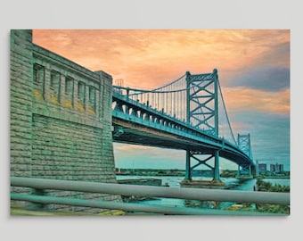 Ben Franklin Bridge, Philadelphia Wall Art, Philadelphia Decor, Bridge Art, Suspension Bridge, Delaware River, Framed/Unframed Canvas/Print