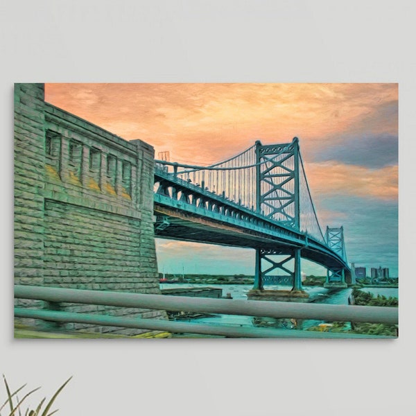 Ben Franklin Bridge, Philadelphia Wall Art, Philadelphia Decor, Bridge Art, Suspension Bridge, Delaware River, Framed/Unframed Canvas/Print