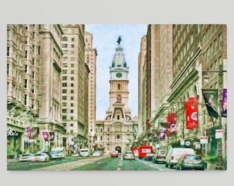 Philadelphia, City Hall, Skyline, Urban Art, Philadelphia Art, Cityscape, Philadelphia City Hall, Philly Art Framed/Unframed Canvas or Print