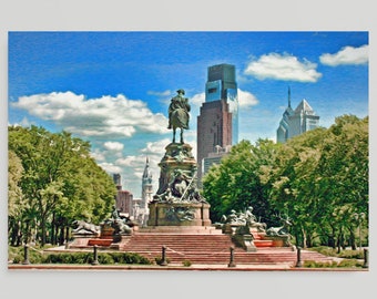Philadelphia Washington Monument Fountain, Eakins Oval, Fairmount Park, Kelly Drive, Philadelphia Wall Art, Framed/Unframed Canvas / Print