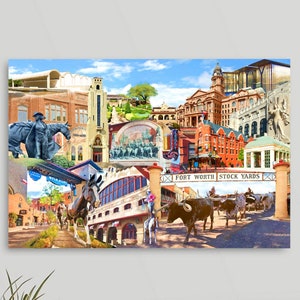 Fort Worth Texas Print, Ft Worth Wall Art, Ft Worth Landmarks, Ft Worth Stockyards, Longhorns, Mule Alley, Sundance Sq, Cattle Drive,Cowgirl