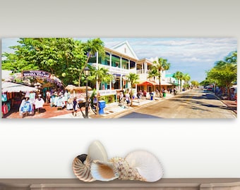 Key West Florida, Duval Street Panoramic, Iconic Key West Street, Coastal Art, Florida Art, Key West Print, Canvas or Prints Framed/Unframed