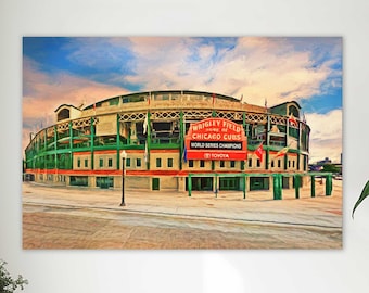 Wrigley Field, Chicago Cubs Fan GIft, World Series Champs, Man Cave, Wrigleyville, Ballpark, Boyfriend Gift Framed/Unframed Canvas or Print
