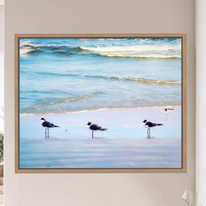 Seagulls and Sandpiper Painting, Shore Birds, Shoreline, Beach Wall Art, Coastal Decor, Pastel soft beach, Framed/Unframed print or canvas