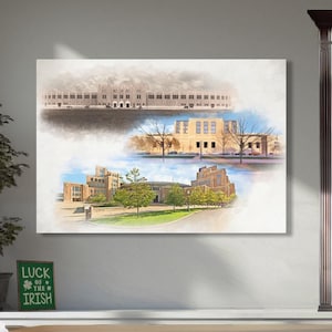 Notre Dame Stadium Art: Fighting Irish, Then & Now (Framed/Unframed Canvas or Print)