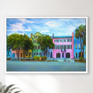 Rainbow Row Art Print, Charleston, South Carolina, Charleston Art, Historic Street, Charleston Painting, Framed/Unframed-Print or Canvas
