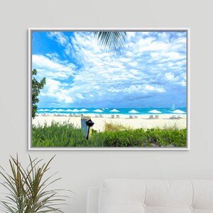Tropical Beach Painting: Aqua Blue Seascape, Coastal Art Print or Canvas