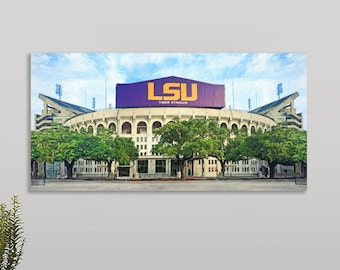 LSU Tigers Wall Art, Louisiana State University Football, Tiger Stadium Art, Death Valley, LSU Gift, Framed/Unframed Canvas or Print