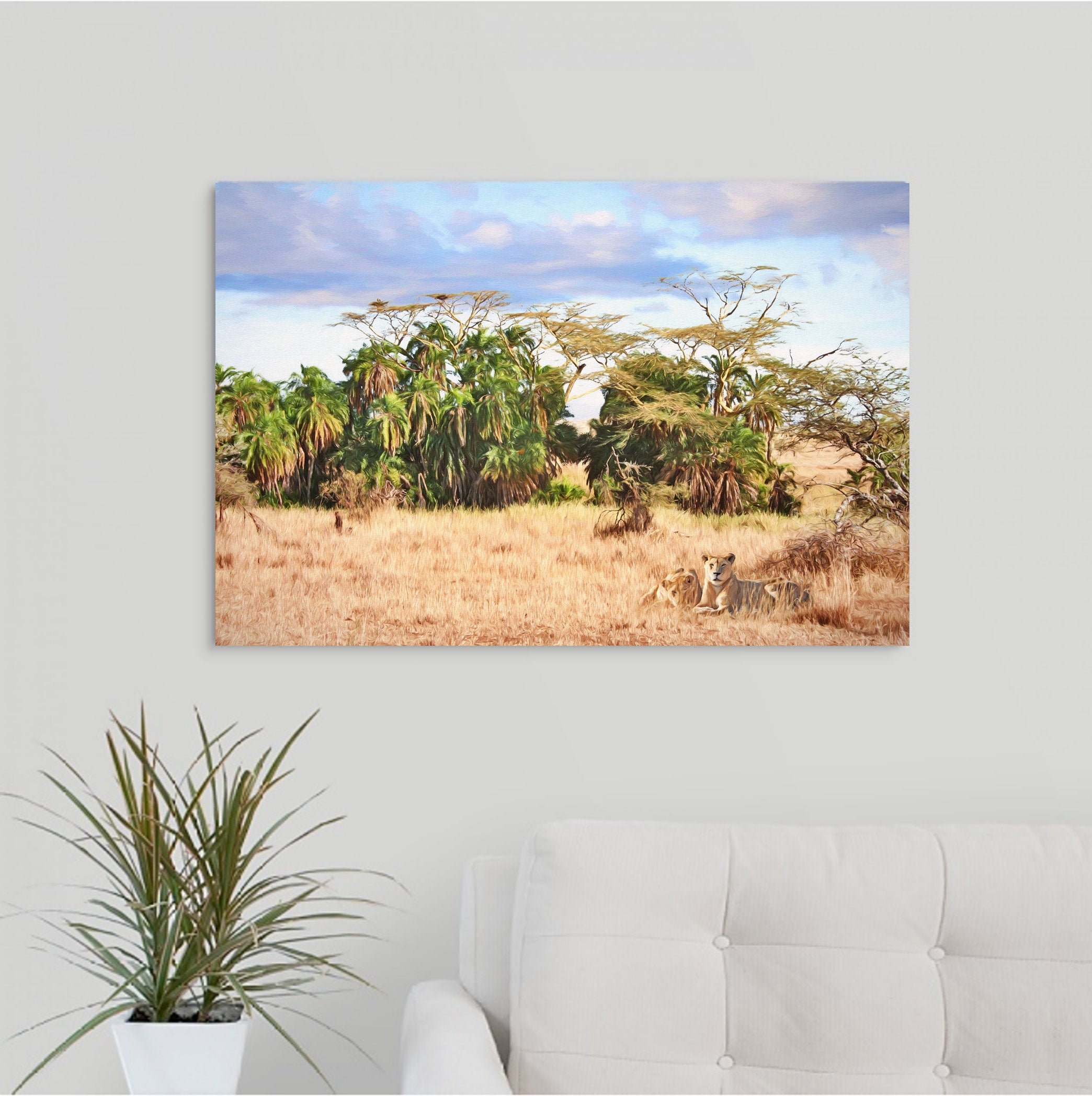 Africa Landscape Art Africa Wall Art Lions & Palm Trees Etsy