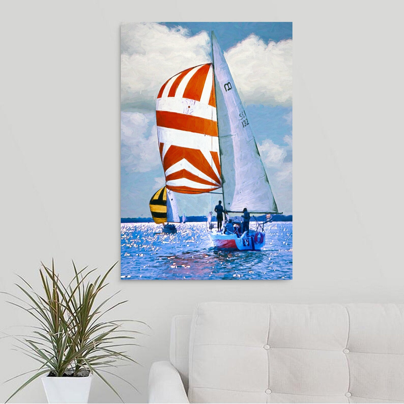 Sailboat Wall Art Red White & Blue Sailboat Race Coastal Etsy