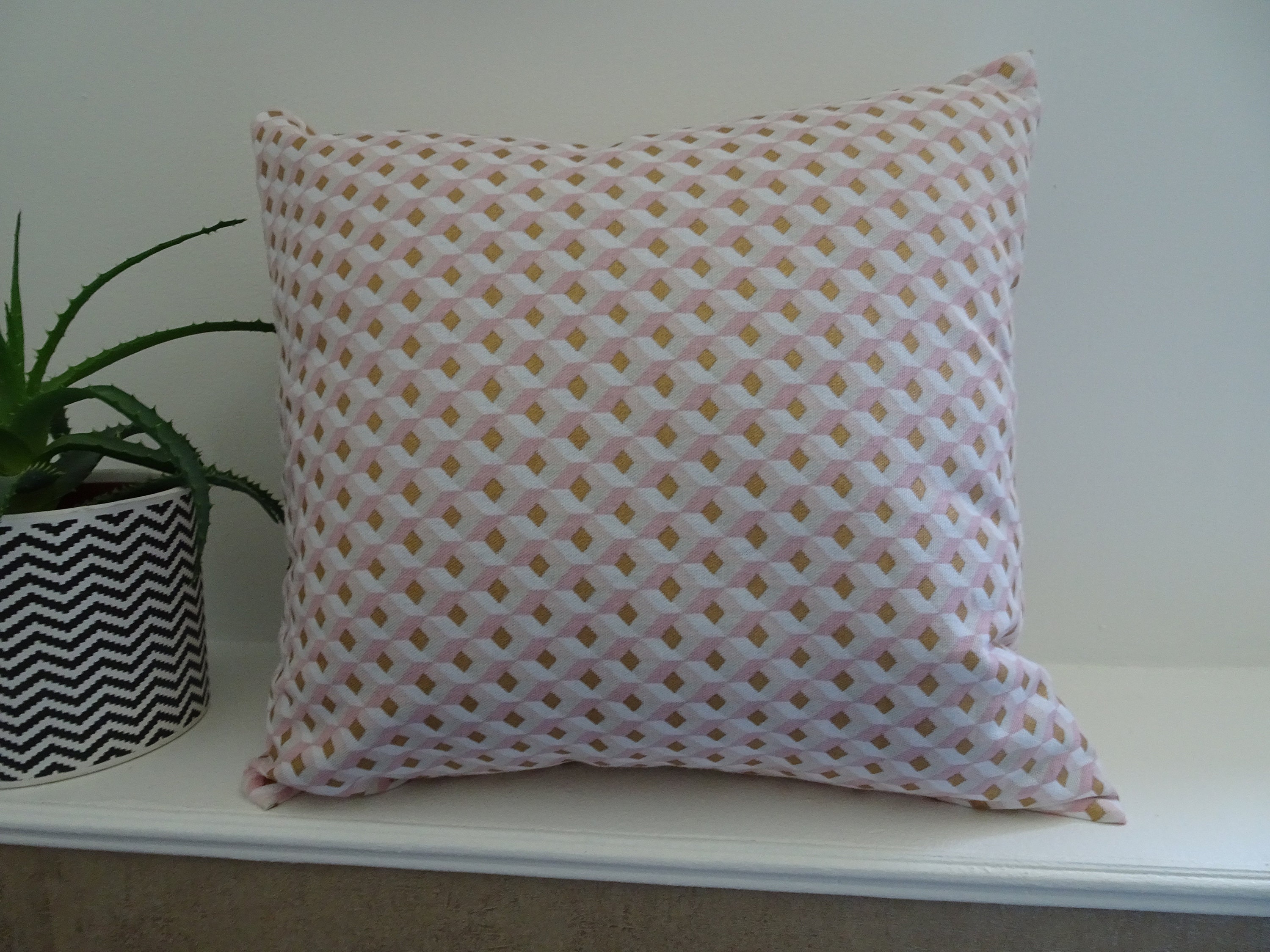 Housse de Coussin 40x40 cm Rose Pastel et Doré