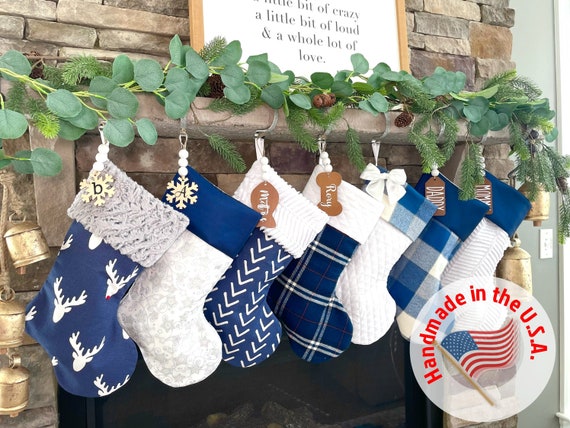 Personalized Christmas Stockings. Blue Christmas Stockings
