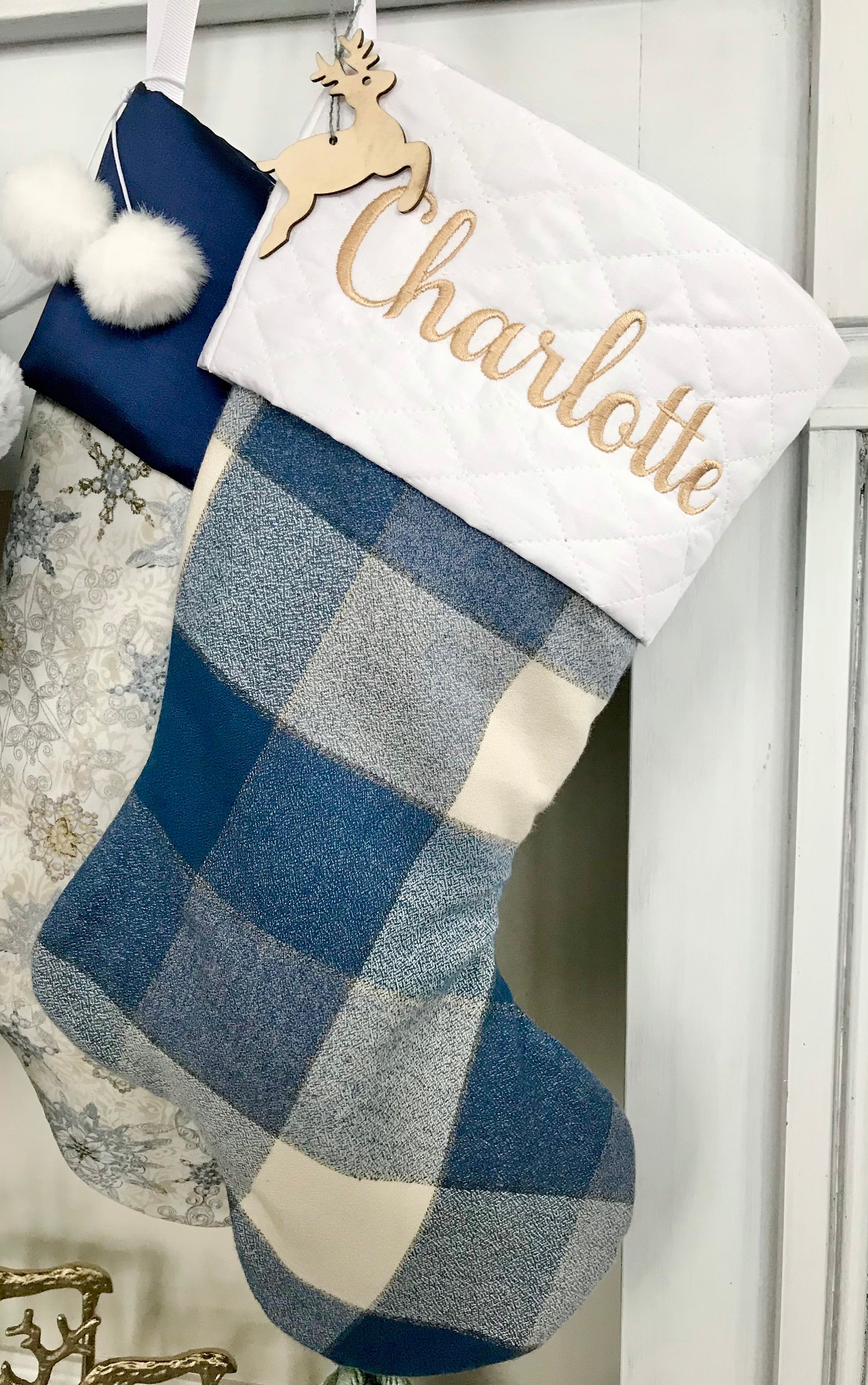 Blue plaid christmas stocking Clearance