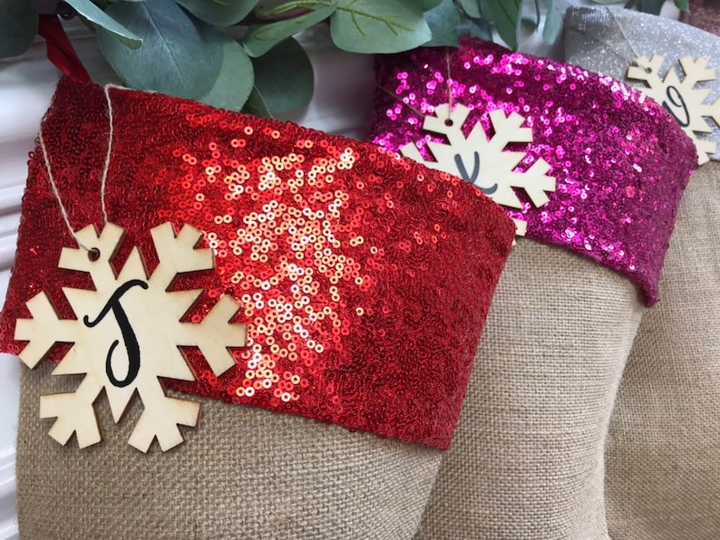 Pink Silver Fuchsia White Gold Ivory Beige Red Sequins Christmas Stockings Personalized Burlap Christmas Stocking