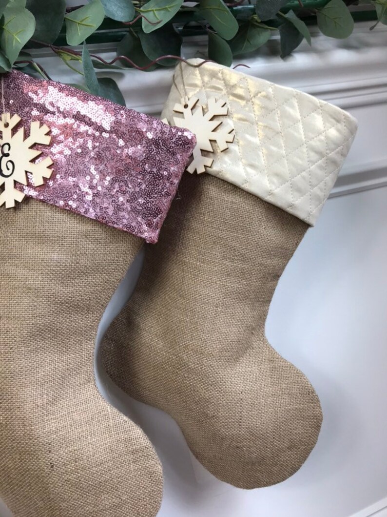 Pink Silver Fuchsia White Gold Ivory Beige Red Sequins Christmas Stockings Personalized Burlap Christmas Stocking
