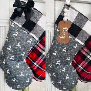 Plaid Stockings. Buffalo Plaid Stockings. Personalized Christmas Stockings. Gray Stockings. Christmas Stocking. Farmhouse Stockings. TinyReindeer/BlkWhte