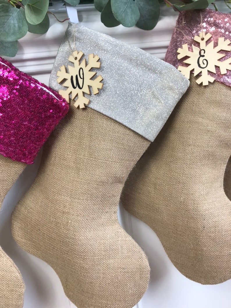 Pink Silver Fuchsia White Gold Ivory Beige Red Sequins Christmas Stockings Personalized Burlap Christmas Stocking
