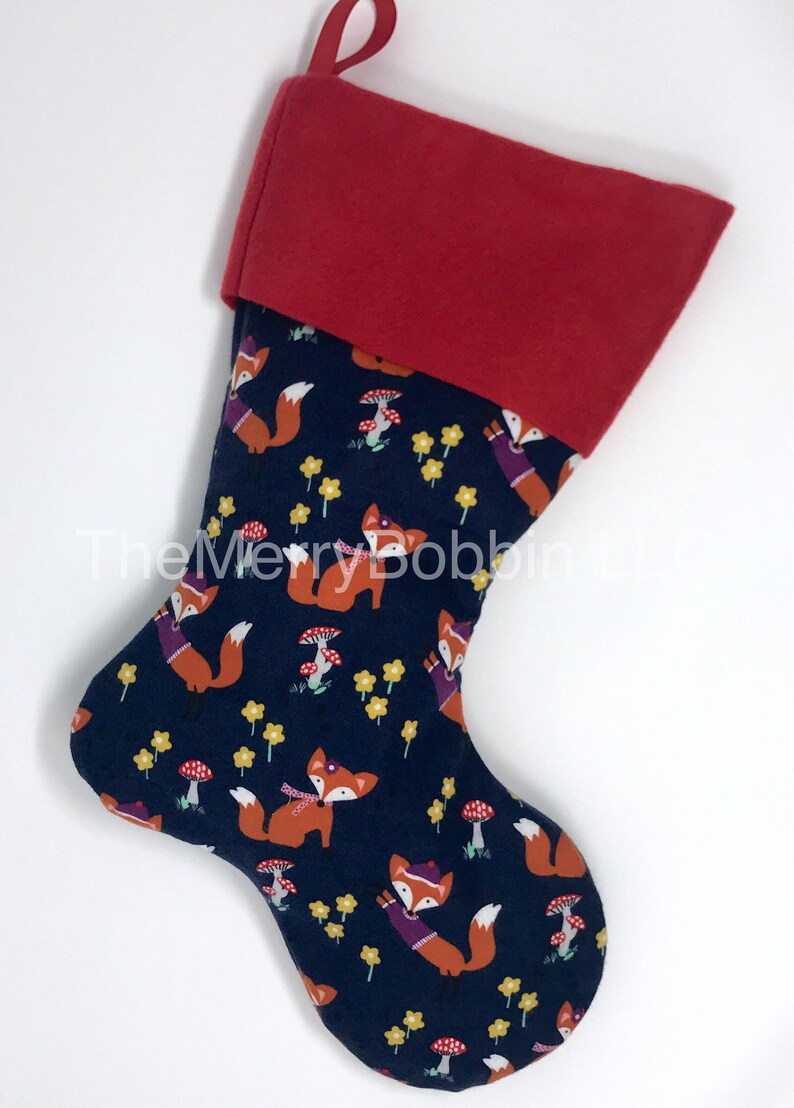 Woodland Stocking Kids Stocking Christmas Fox Stocking Christmas Stocking Christmas Stocking Woodland Fox Stocking Blue Fox Stocking