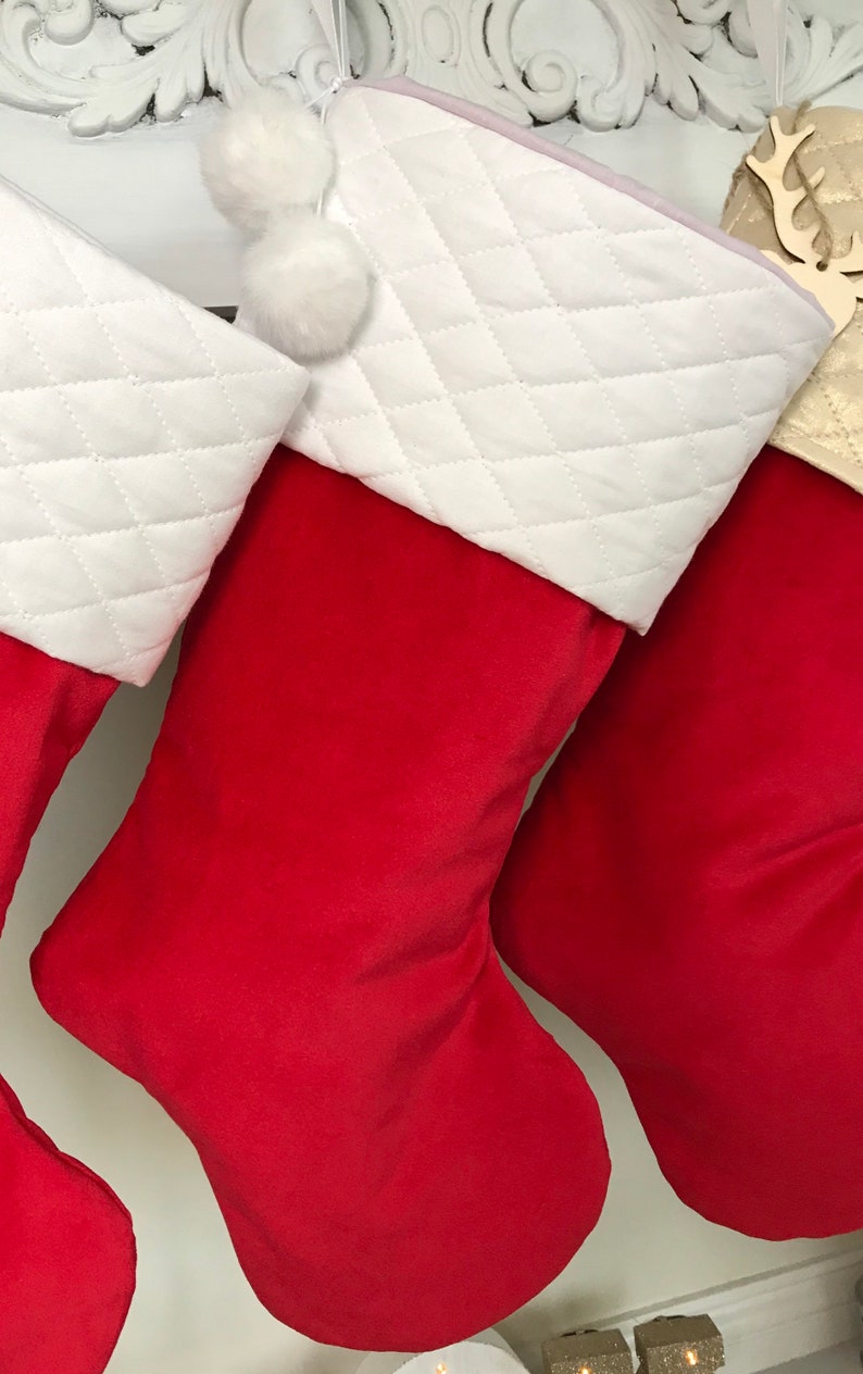 Velvet Christmas Stockings Personalized Christmas Stockings Quilted Stockings Gold Stockings. Red Stockings Classic Christmas Stockings