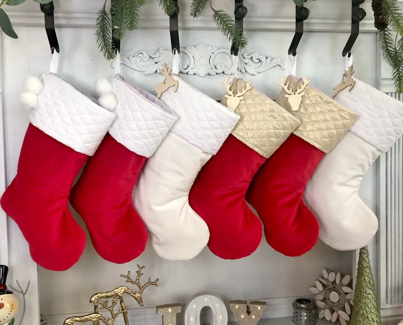 Velvet Christmas Stockings Personalized Christmas Stockings Quilted Stockings Gold Stockings. Red Stockings Classic Christmas Stockings