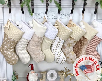Farmhouse Stockings. Personalized Christmas Stockings. Gold Stockings. Stockings With Names, Beige  Stockings, Fur Stockings, Neutral Stocki
