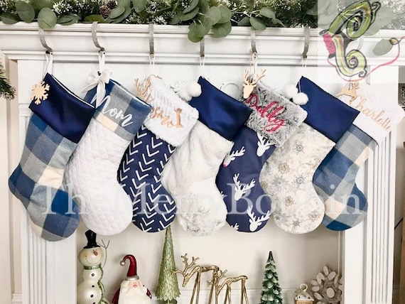 Personalized Christmas Stockings. Blue Christmas Stockings. | Etsy