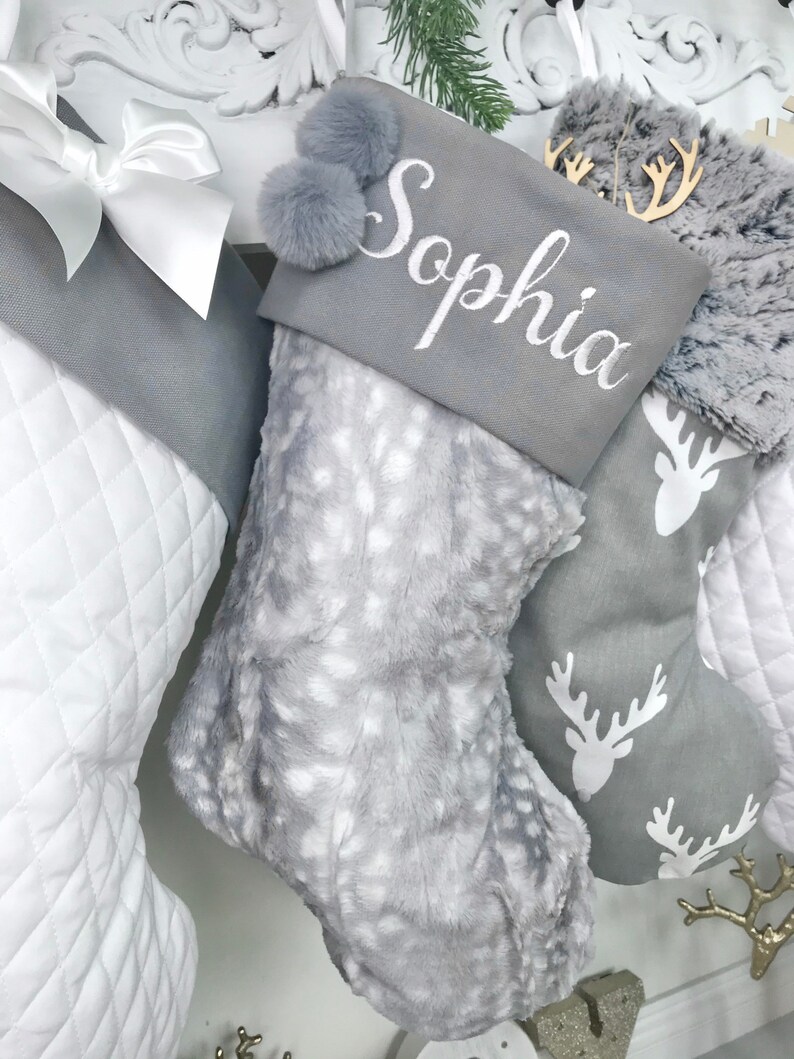 Personalized Christmas Stockings. Gray Christmas Stockings. Etsy