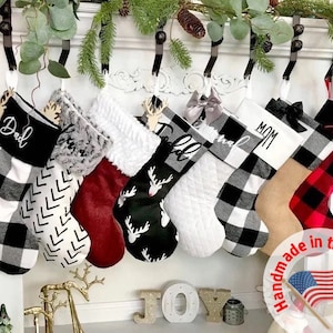 Personalized Christmas Stockings. Buffalo Plaid Stockings. Fur Stockings. Plaid Stockings. Farmhouse Stockings. Christmas Stocking. Embroide