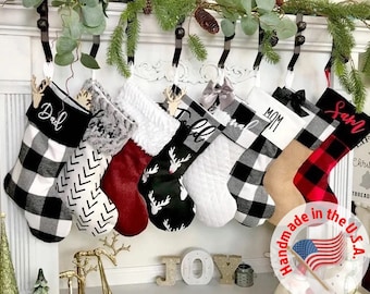 Personalized Christmas Stockings. Buffalo Plaid Stockings. Fur Stockings. Plaid Stockings. Farmhouse Stockings. Christmas Stocking. Embroide