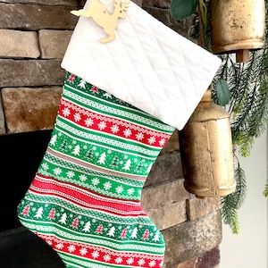 Personalized Christmas Stockings. Nordic Stockings. Nordic Christmas Stocking. Green Stockings. Scandinavian Stocking. Green and Red Stockin