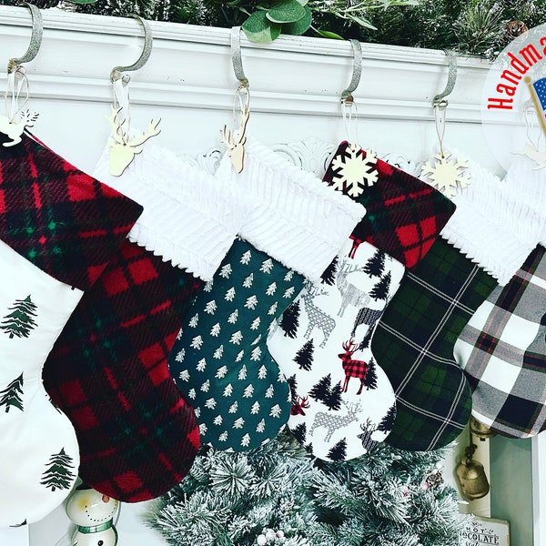 Personalized Christmas Stockings. Buffalo Plaid Stockings. Fur Stockings. Plaid Stockings. Farmhouse Stockings. Christmas Stocking. Embroide