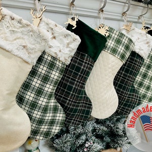 Plaid Stockings. Green Plaid Stockings. Ivory Stockings. Personalized Christmas Stockings. Green Stockings. Cream Stockings. Neutral Stockin