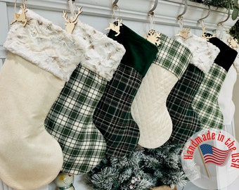 Plaid Stockings. Green Plaid Stockings. Ivory Stockings. Personalized Christmas Stockings. Green Stockings. Cream Stockings. Neutral Stockin