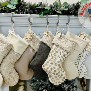 Farmhouse Stockings. Neutral Stockings. Personalized Christmas Stockings.Embroidered, Beige  Stockings, Fur Stockings, Gold Stockings, Embro
