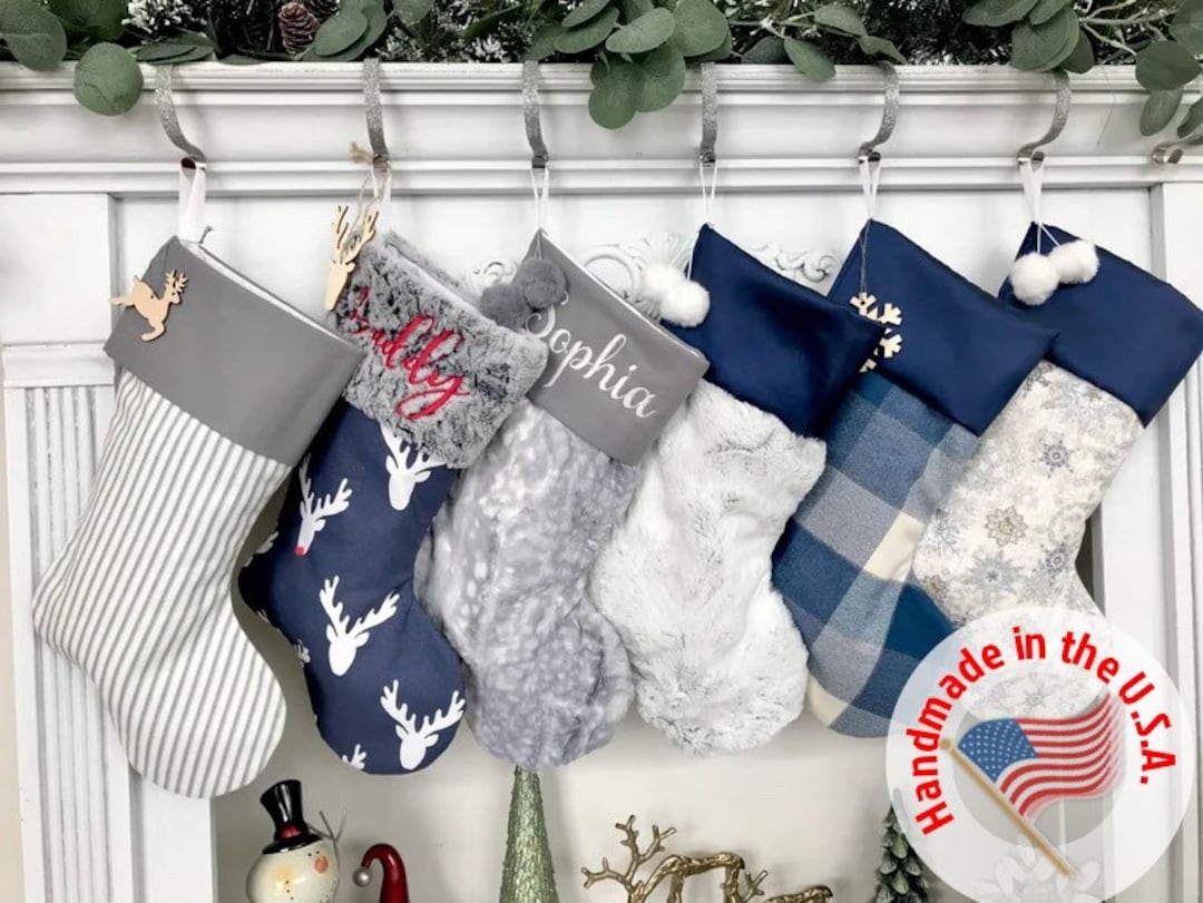 Personalized Christmas Stockings. Blue Christmas Stockings. Buffalo