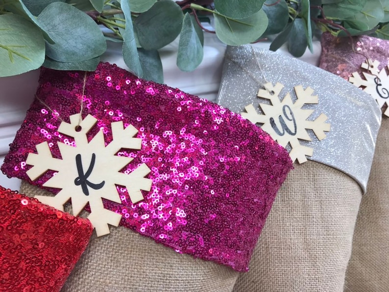 Pink Silver Fuchsia White Gold Ivory Beige Red Sequins Christmas Stockings Personalized Burlap Christmas Stocking