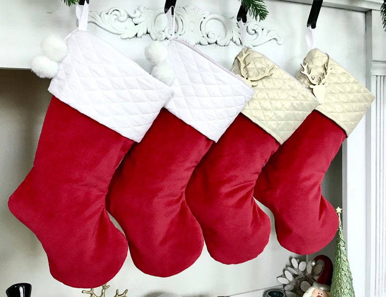 Quilted Stockings. Personalized Christmas Stockings. Velvet Etsy