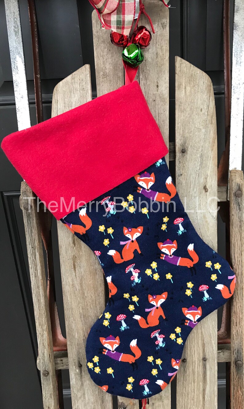 Woodland Stocking Kids Stocking Christmas Fox Stocking Christmas Stocking Christmas Stocking Woodland Fox Stocking Blue Fox Stocking