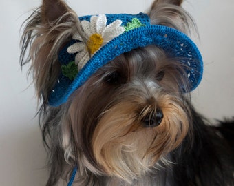 Hat for dogs "Daisy", Crochet Dog Hat, Dog Party Hat, Dog Sun Hat, Small Dog Hats, Top Hats For Dogs
