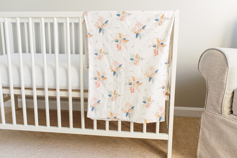 Cream floral receiving blanket newborn baby blanket handmade Etsy