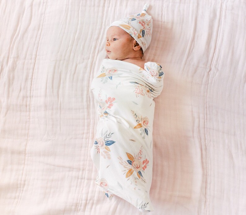 Cream floral receiving blanket newborn baby blanket handmade Etsy